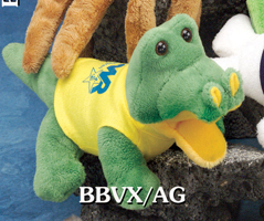 8 inch custom alligator plush toy with custom printed t-shirt. Order custom alligators with colored t-shirts.