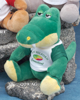 9 inch stuffed alligator plush toy from the 9" Q-Tee Collection. Order a custom alligator with a printed ribbon or t-shirt.