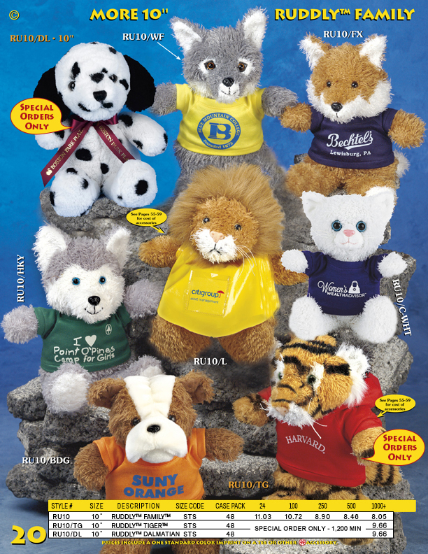 Catalog Page 20. Order 10" Promotional Wolves, Bears, Coyotes, Lions, Tigers and Foxes.